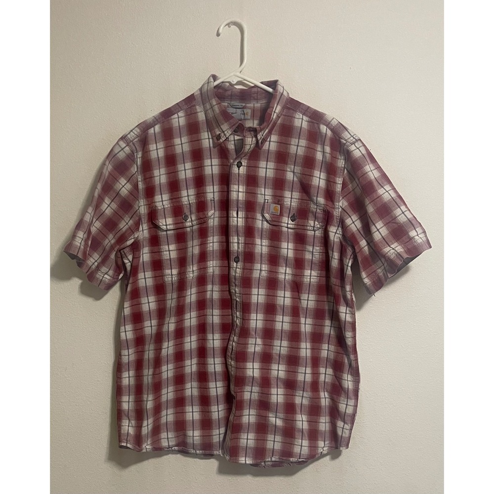 Carhartt Mens Original Fit Plaid Short Sleeve Button‎ Down Shirt Red L